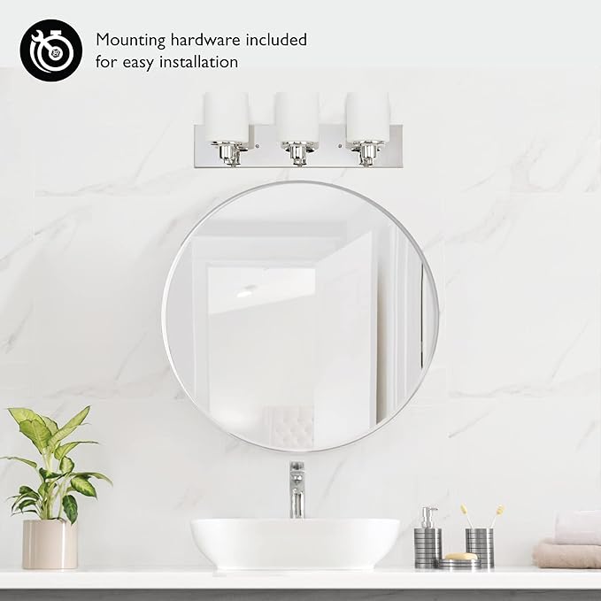 Design House Dane 3-Light Vanity Light, Polished Chrome Finish, Frosted Glass Shades, Dimmable, Bathroom Wall Fixture – Design House, 587478