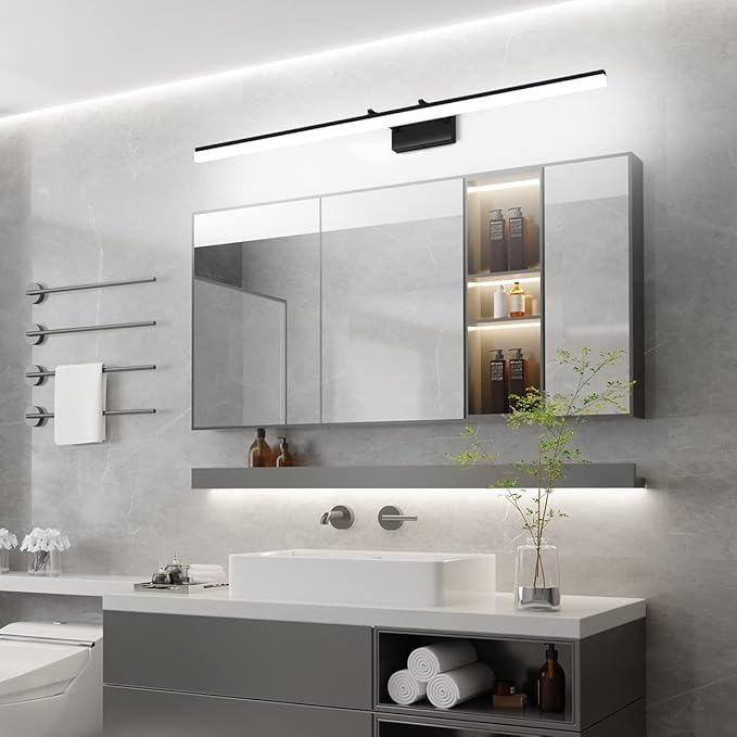 Aipsun 48inch Black Bathroom Llight Fixtures LED Vanity Light Adjustable Modern Vanity Lights Over Mirror Rotatable Lighting 5500K