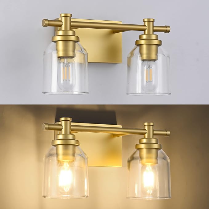 SOLFART Golden 2 Lights Vanity Light Fixture for Bathroom Lighting Fixtures Over Mirror Vintage Wall Light