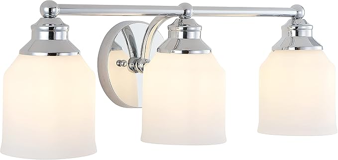 JONATHAN Y 24" Chrome Modern Farmhouse LED Vanity Light Wall Sconce Fixture, Frosted White Glass Shade, Dimmable Wall Lamp for Bathroom Mirror Kitchen Sink, UL Listed (JYL7551A)