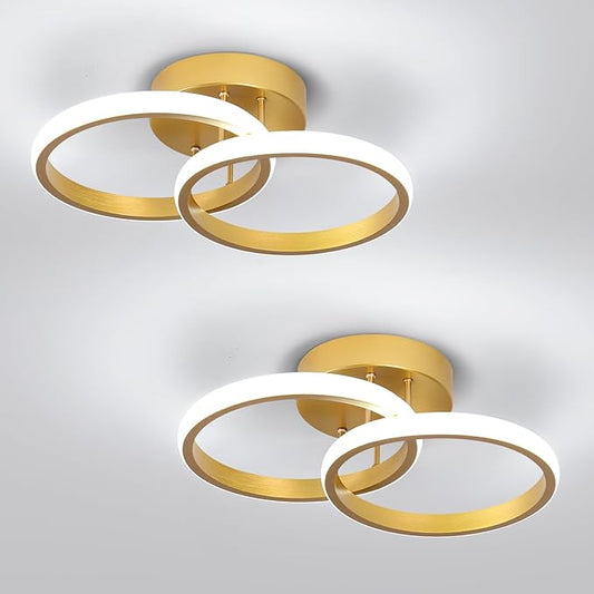 CANEOE Round Modern Led Ceiling Light Fixtures, 6000K Cool White Hallway Light Fixtures Ceiling, Bathroom Close to Ceiling Lights for Corridor Stair Aisle Lamps (Gold, 2 Packs)