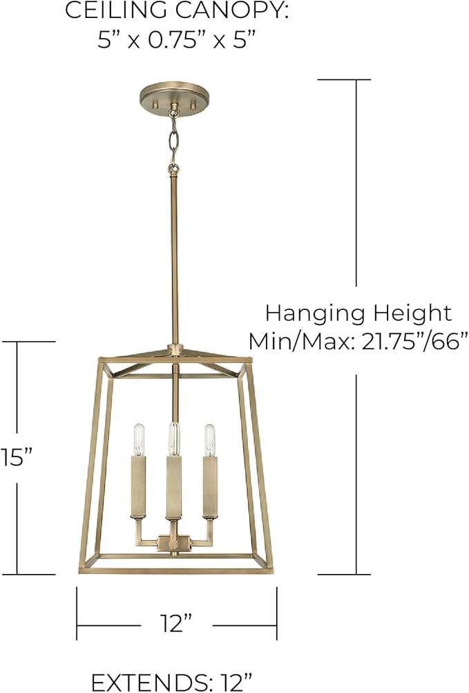 Capital Lighting 537641AD Thea Lantern Foyer Pendant, 4-Light 240 Total Watts, 15" H x 12" W, Aged Brass