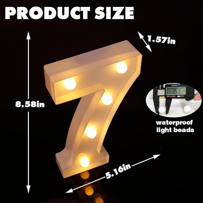 LED Marquee Numbers, Small Light Up Numbers for Party, 8.58 Inch Battery Powered Lighted Number for Birthday, Night Light, Table or Home Decor (Number 7)