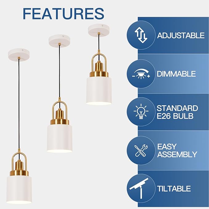 5.11-inch Diameter, Modern White Cylindrical Pendant Light, Suitable for Kitchen Island, Sink, Dining Room, Bedroom, Corridor, bar Counter in a Country-Nordic Style