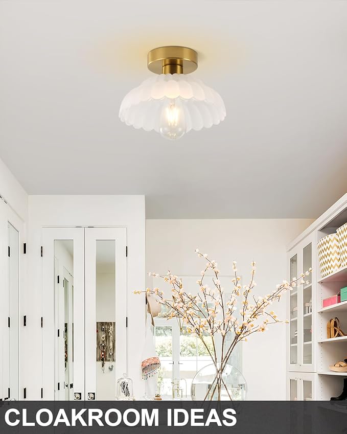 ANYLOVE 10 Inch Frosted Glass Vintage Glass Semi Flush Mount Ceiling Light, E26 Socket for Bedroom Kitchen Hallway Foyer