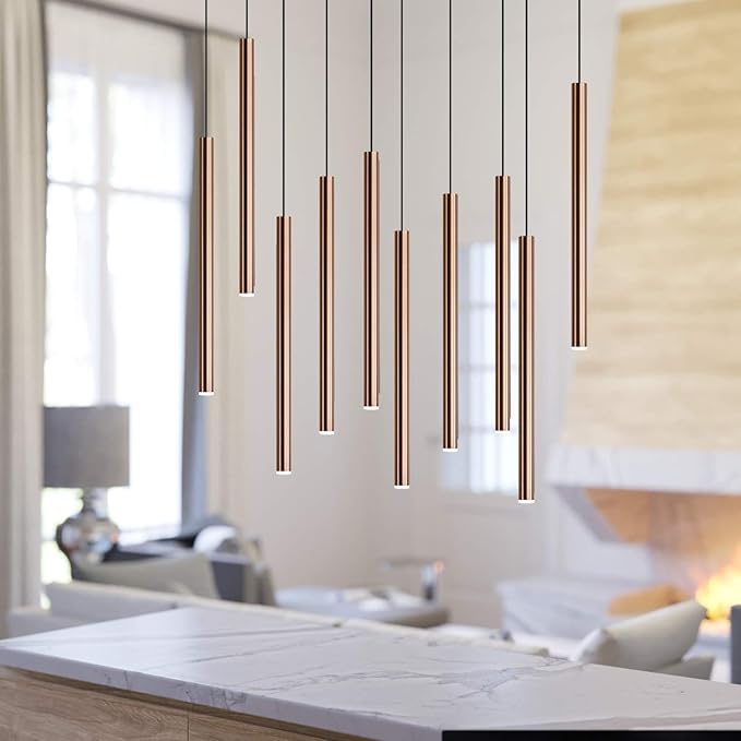 CANALIS 10 Mini Pendant Lighting Copper - LED Hanging Light Fixture for Kitchen Island, Bar, Foyer - Cluster Pendants - Dimmable, Adjustable Wire, Lamp Bulb Included