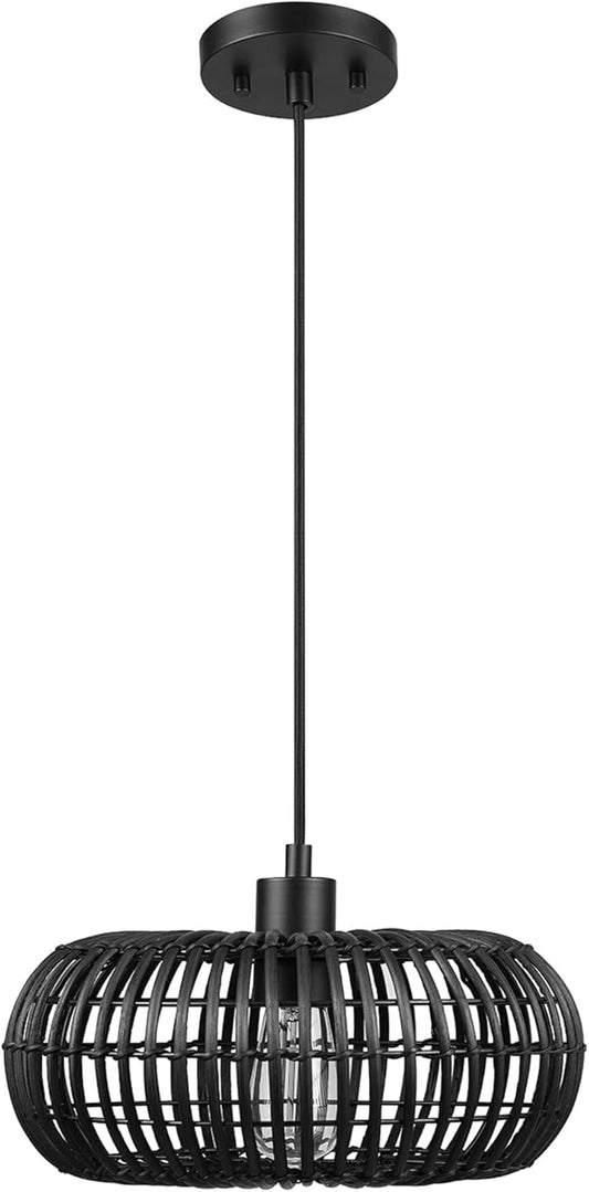 GLOBE Electric 65701 Maren 1-Light Pendant Lighting, Matte Black, Rattan Shade, Bulb Not Included