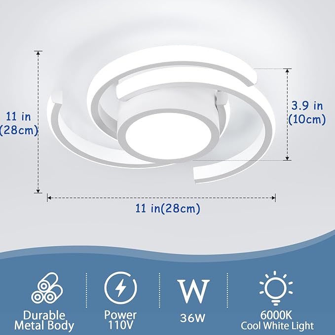 ADISUN LED Modern Ceiling Light,6000K Semi Flush Mount Ceiling Light Fixture,Unique White Ceiling Lights Fixtures for Living Room Bedroom Corridor Aisle Hallway Indoor Ceiling Lamp, 2 Pack
