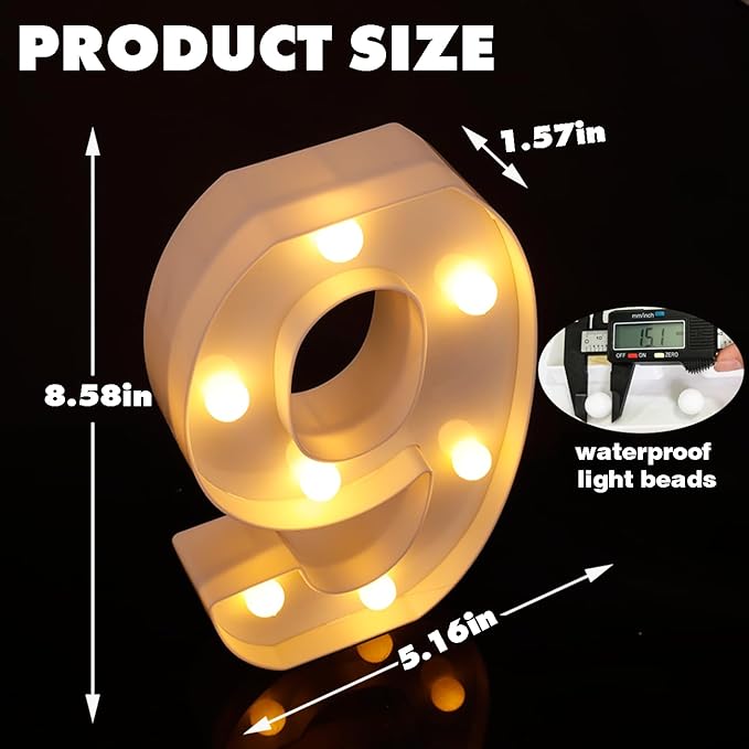 LED Marquee Numbers, Small Light Up Numbers for Party, 8.58 Inch Battery Powered Lighted Number for Birthday, Night Light, Table or Home Decor (Number 9)