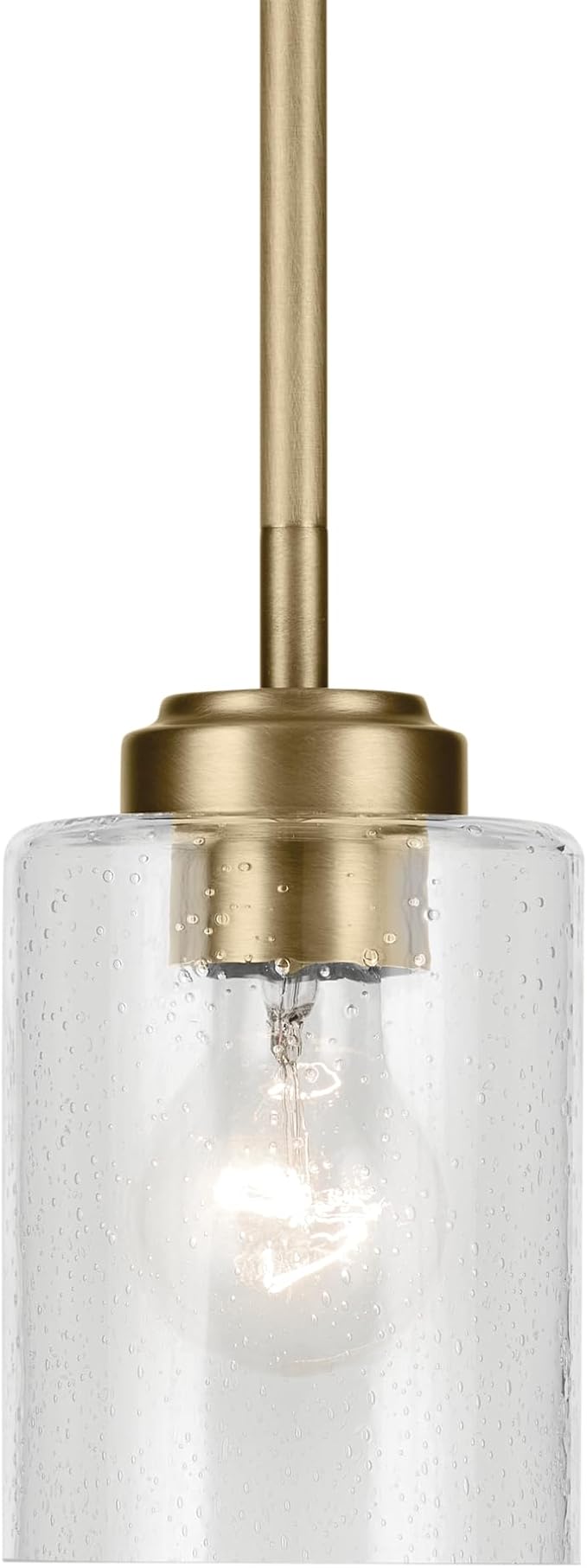 Kichler Winslow 7.5" 1-Light Mini Pendant Light with Clear Seeded Glass in Natural Brass for Kitchen, Bar, Laundry Sink, Bar Island (7.5" x 4.25"), 44032NBR