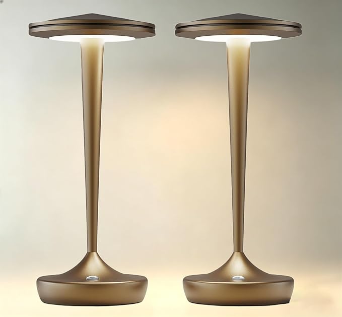 YHT 72Hrs Cordless Table Lamps Rechargeable,6000mAh Battery Operated Portable Touch Table Lamp,3 Colors & Stepless Dimmable Touch,Waterproof for Outdoor Patio, Restaurant Dining& Home (2 Bronze)