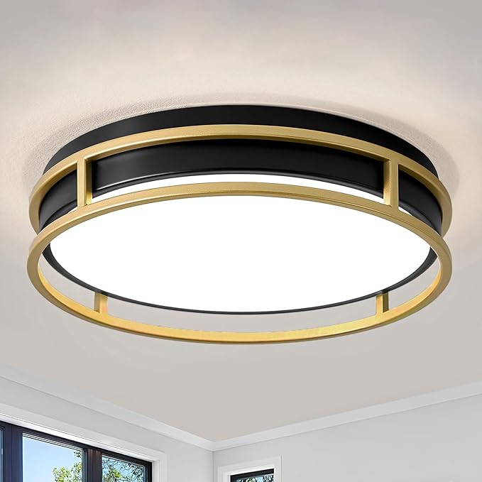 Pevfah Modern Flush Mount Ceiling Light, 5CCT 2700 K-6000 K Dimmable Black and Gold Ceiling Lighting Fixture, Minimalist Round LED Ceiling Lamp for Bedroom, Kitchen, Hallway, Laundry Room-12.6 Inch