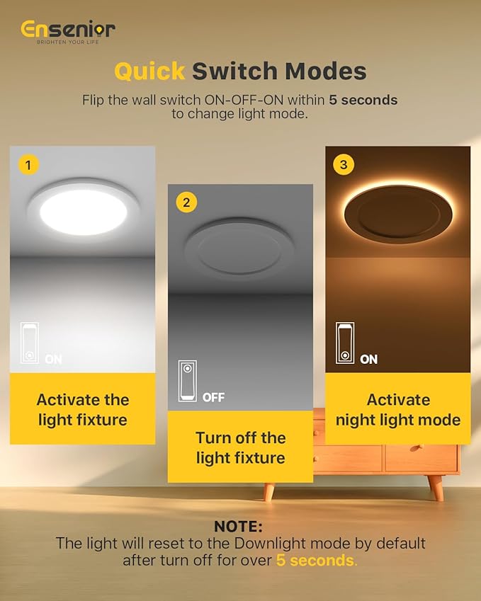 Ensenior 12 Pack 6 Inch LED Recessed Ceiling Light with Night Light, Dimmable, 2700K-5000K 5CCT, 1050LM 12W 120V, High Brightness Canless Wafer Downlight - FCC