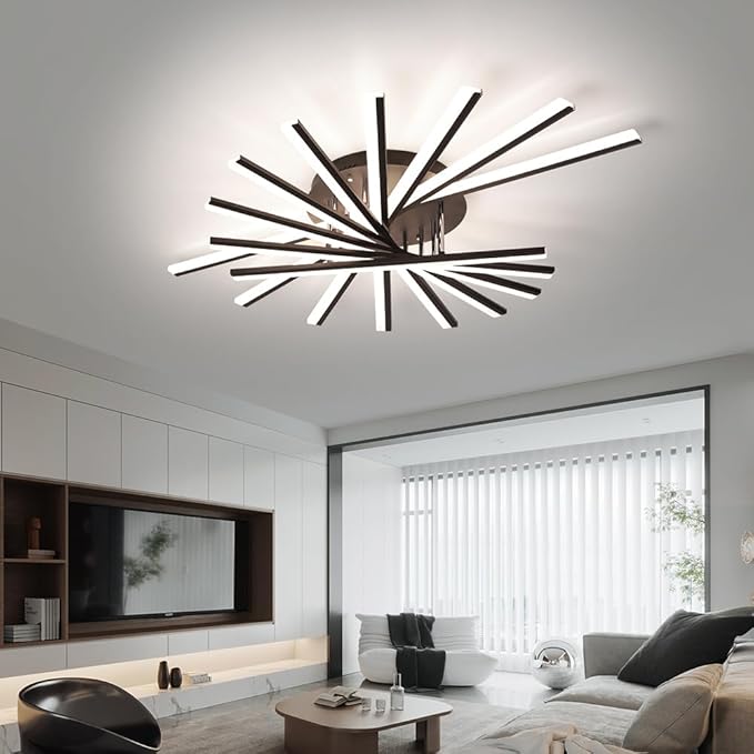 JAYMP 9 Lights Linear Modern Ceiling Lamp 45.3 inch Dimmable Led Semi Flush Mount Black Ceiling Light Fixture for Bedroom Dining Room Kitchen Island Living Room