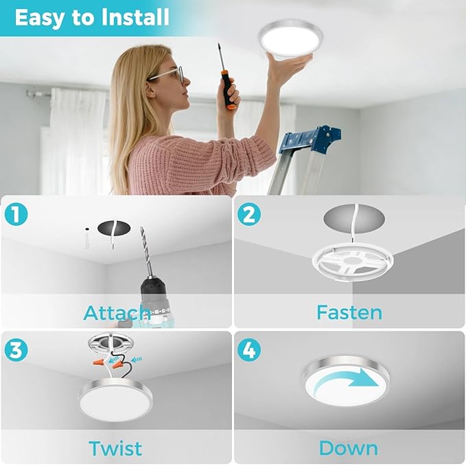 libtit 2Pack 13inch LED Flush Mount Ceiling Light, Dimmable & 5Color Temperatures (3000K-6500K), 24W Round Slim Brushed Nickel Light Fixture for Bedroom Livingroom Garage Kitchen