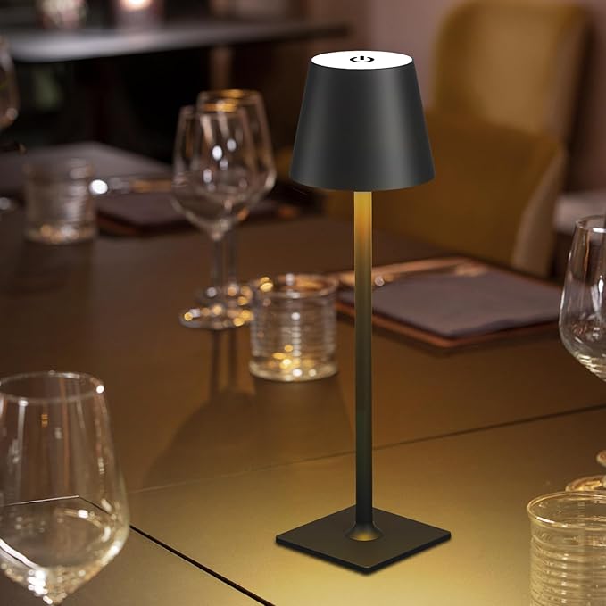 2 Pack Rechargeable Table Lamp - Cordless LED Lamp with 6000mAh Battery Operated LED Desk Lamp, Portable Table Light Outdoor for Dinner Patio Restaurant Bar Bedroom Coffee Shop Night Light(Black)