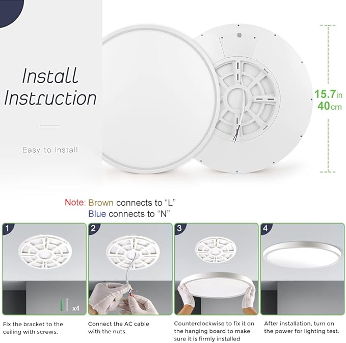 LightingWill 15.7 Inch LED Flush Mount Ceiling Light Fixture, 5000K Daylight White, 3800LM, 32W, Flat Modern Round Lighting Fixture, 320W Equivalent White Ceiling Lamp for Kitchens, Bedrooms.etc.