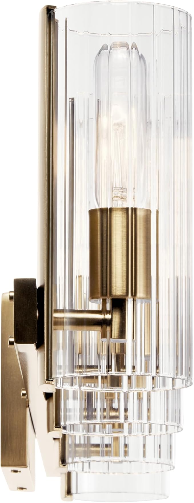 Kichler Jemsa 32" 4-Light Modern Bathroom Vanity Light Fixture with Clear Fluted Glass in Champagne Bronze for Bathroom Lighting Over Mirror (9.75" H x 32" W), 55169CPZ