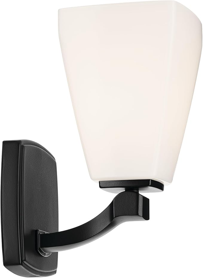Kichler Marant 5" 1-Light Wall Sconce Bathroom Vanity Light Fixture with Opal Glass in Black for Bathroom, Powder Room, Hallway, Fireplace (5" W x 9.5" H), 55214BK