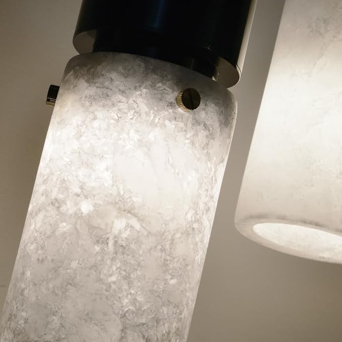 Alabaster Pendant Light for Kitchen Island,Natural Stone Island Pendant Light,Modern Black Pendant Lamp with Marble Shade,Durable Aluminum,Chandelier for Bedroom Beside,Countertop,Living Room,E26