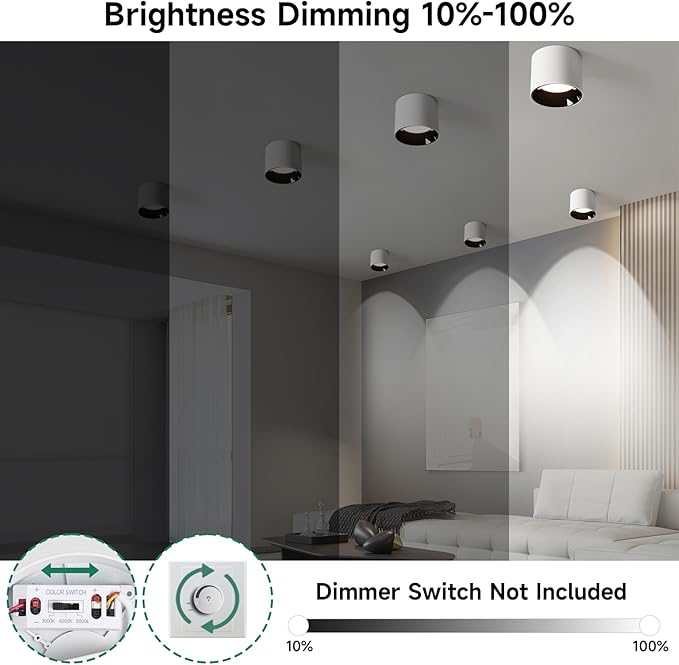 Flush Mount LED Ceiling Light Fixture, 20W Dimmable & 3000K/4000K/6000K Adjustable Ceiling Lights, Modern Close to Ceiling Lamps for Closet Hallway Kitchen Entryway Living Room, 4.7Inch, White, 3 Pack