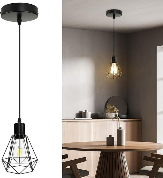 LTBLIGHT Black Pendant Light, Modern Single Pendant Light Fixture with 1.2m Cord, Metal Hanging Lights with E26 Socket for Kitchen Island Dining Room Entryway Hallway-1 Pack
