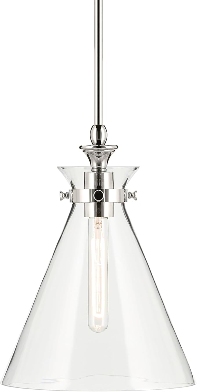 Kichler Laria 1-Light Pendant, Updated Traditional Light, Sloped Ceiling Compatible, for Kitchen with Clear Glass in Polished Nickel (14.5" x 10.5"), 52774PNCLR