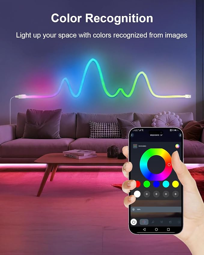 LED Neon Rope Lights, 10ft RGBIC 360° Luminous 5v USB Bluetooth APP Control Music Sync IR Remote Color Changing Smart LED Strip Lights for Bedroom Gaming Party Decor