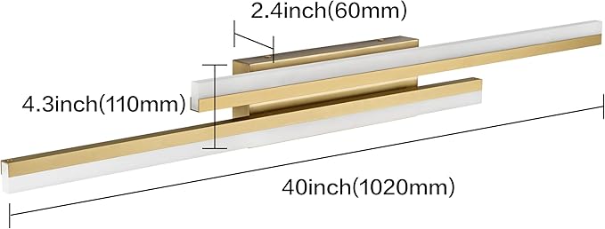 PRESDE 40" LED Bathroom Vanity Light, Modern Brushed Gold Wall Bar Fixture Over Mirror Dimmable