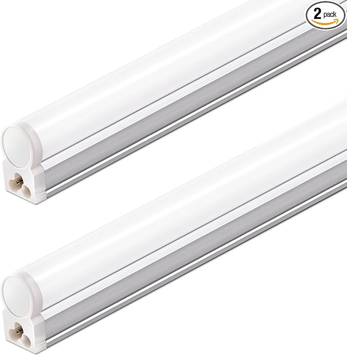 Barrina T5 LED Shop Lights, 4FT, 2200lm, 6500K (Super Bright White), 20W, Utility Garage Lighting, Ceiling and Under Cabinet Light, Corded Electric with ON/Off Switch, 2 Packs