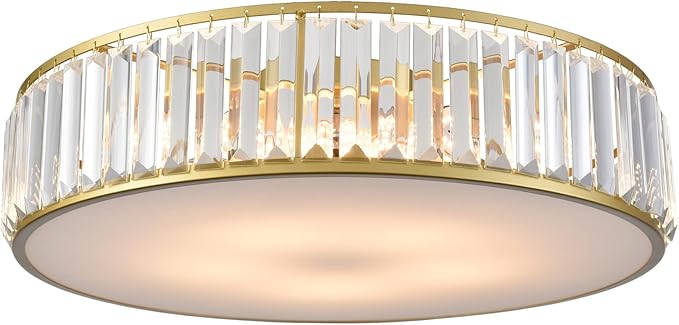 Modern 5-Light Gold Flush Mount Ceiling Light Crystal Glass Ceiling Lighting 20-Inch Luxury Crystal Light Fixtures for Bedroom Hallway Living Room