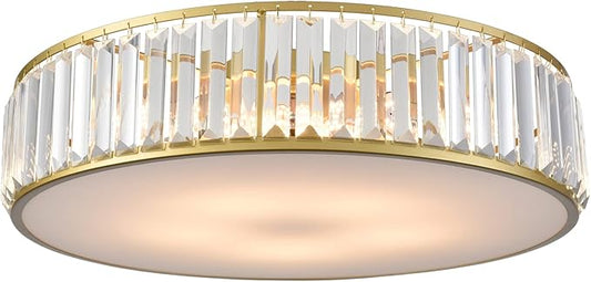 Modern 5-Light Gold Flush Mount Ceiling Light Crystal Glass Ceiling Lighting 20-Inch Luxury Crystal Light Fixtures for Bedroom Hallway Living Room