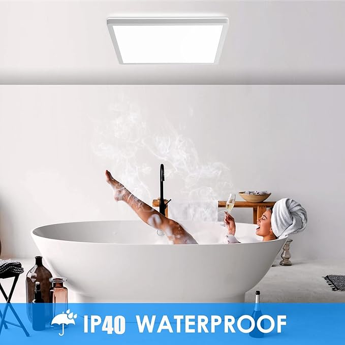LED Flush Mount Ceiling Light Fixture 12 inch, 2400LM 3000K/4500K/6500K Hardwire Light Fixture, 24W Square LED Ceiling Light for Bedroom, Closet, Laundry, 250W Equiv. Non-Dimmable