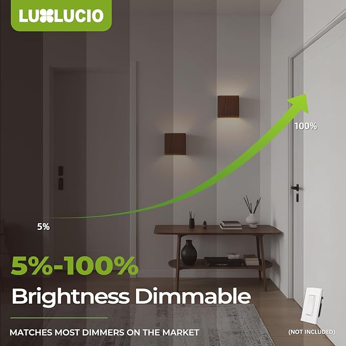 2 Pack Indoor Outdoor Walnut Wood Grain Up and Down LED Wall Light, Modern Bedroom/Porch Wall Lamp, IP65 Waterproof, 5%-100% Dimmable 18W 1620lm, 5CCT (2700K-5000K), CRI 90+, 120V-277V
