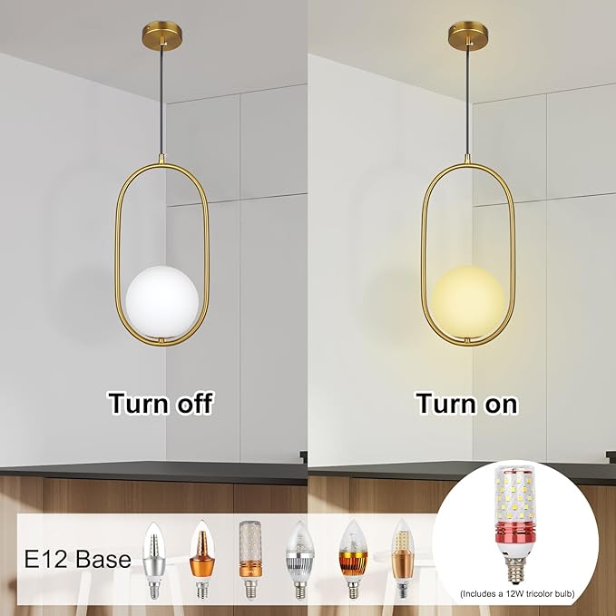 lobolighting Pendant Light Fixtures, 2 Pack Modern Gold Pendant Lighting Adjustable Height Mid Century Chandelier, Frosted Glass Globe Single Hanging Light for Kitchen Island Dining Room Bedroom