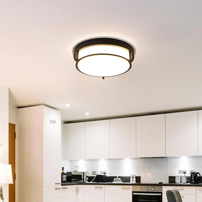 12 inch Black Flush Mount Ceiling Light, 2-Light Modern Light Fixtures Ceiling Mount for Kitchen Entryway Bedroom Hallway, E26 Socket