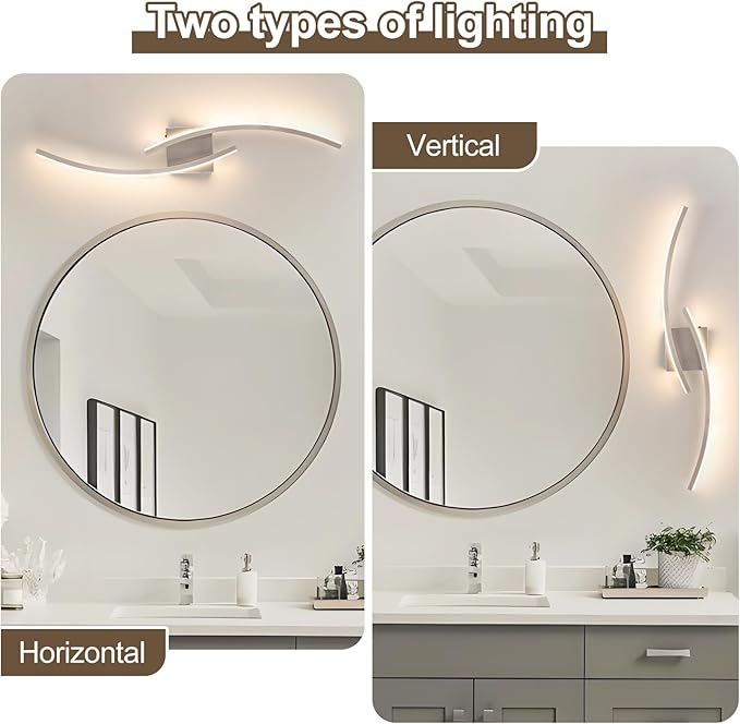Hardwired 3000~6000K Modern Wall Sconce, 31.5IN Silver LED Wall Light Fixtures Brushed Nickel Wall Lights for Bedroom, Living Room, Hallway and Bedside Wall Lamp