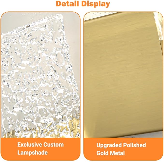 Modern Brushed Gold 6-Lights Bathroom Vanity Light, Eleglant Brass LED Bathroom Light Fixtures over Mirror, Dimmable Acrylic Shade Wall Lighting Fixtures, Hardwired Wall Light(H9.25in, L21.26in)