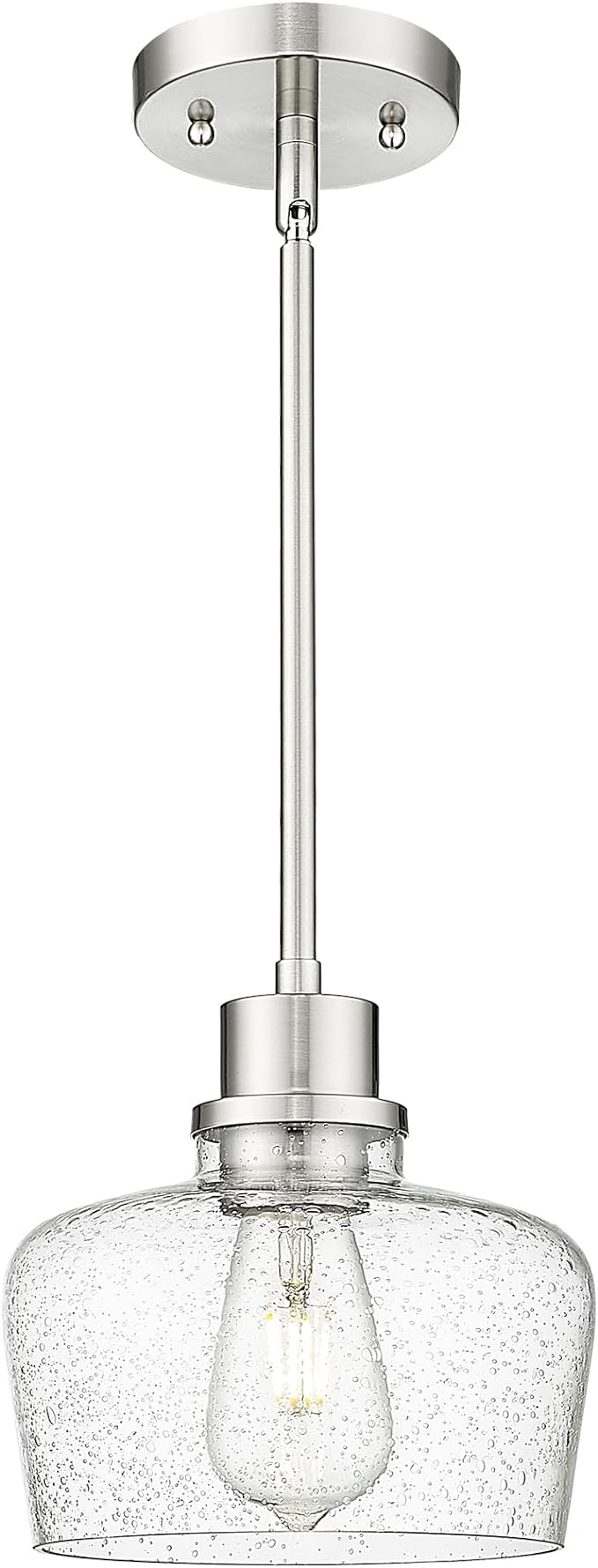 Emak 8 Inch Pendant Lights Kitchen Island, Modern Brushed Nickel Pendant Light Fixtures with Seeded Glass Shade, 1 Light Hanging Light for Kitchen Island, Dining Room, Bathroom, Bedroom, PL122-BN