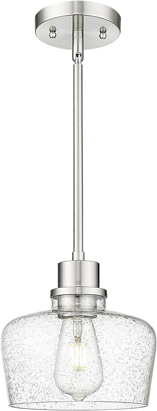 Emak 8 Inch Pendant Lights Kitchen Island, Modern Brushed Nickel Pendant Light Fixtures with Seeded Glass Shade, 1 Light Hanging Light for Kitchen Island, Dining Room, Bathroom, Bedroom, PL122-BN