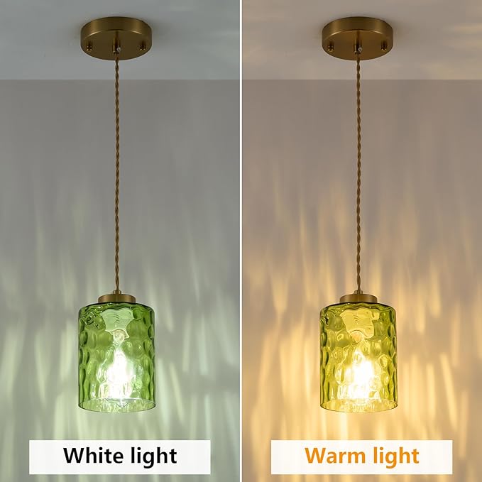 MWZ Gold Pendant Lights Kitchen Island 3 Pack, Modern Hanging Kitchen Pendant Lighting Over Sink with Green Hammered Glass Shade,Small Chandeliers Fixtures Adjustable Cord Hanging Lighting