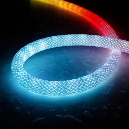 16.4FT WS2811 WS2812B 360 Degree Round Reticulate Pattern Neon LED Strip 50Leds/m Smart RGB+IC Flexible Silicon Dream Color Rope Light Tape DC5V(No Adapter or Controller)