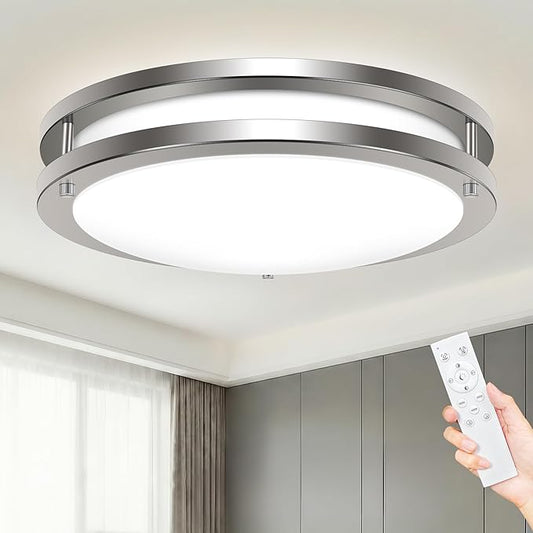 hepside Flush Mount LED Ceiling Light with Remote, Dimmable& 3000K-6500K Adjustable Ceiling Light Fixture, Timer, Night light, 13 inch Brushed Nickel Ceiling Lamps for Kitchen Bathroom Bedroom Hallway