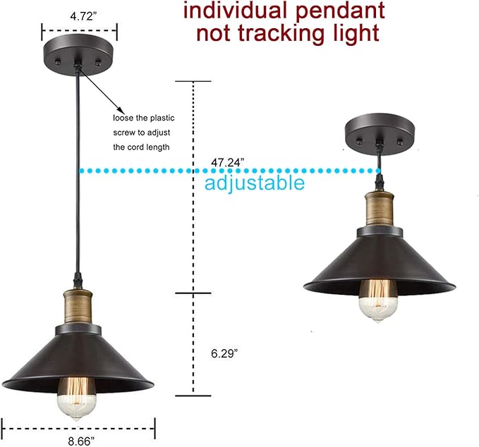 CLAXY Farmhouse mini Pendant Light Adjustable Bronze Hanging Pendant Lighting for Kitchen Bar Restaurant Bedroom-3 Pack