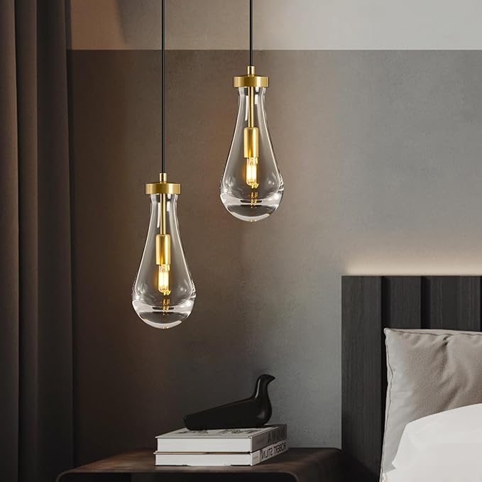 Raindrop Pendant Lights Kitchen Island: Raindrops Crystal Light Fixtures of 2 Lights - Gold Brass Teardrop Lighting over Dining Table - Modern Adjustable Tear Drop Ceiling Pendants Light Bulb Included