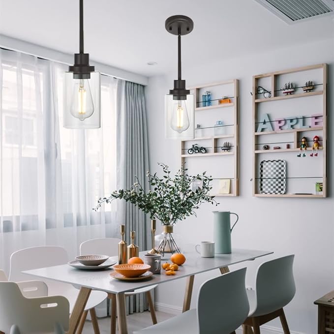MELUCEE 1-Light Glass Pendant Light Industrial Edison Style Oil Rubbed Bronze Finish, Kitchen Island Lighting Hanging Lamp for Dining Room Sink Bedroom
