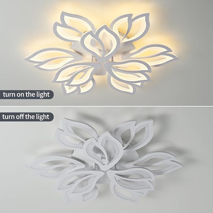 Modern Ceiling Light with APP & Remote Control, Dimmable LED Flush Mount Chandelier with 3-Color, Black Acrylic Flower Ceiling Light Fixture for Living Room Dining Room Bedroom Kitchen-9-Leaves