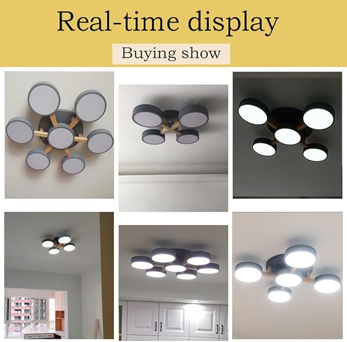 LED Ceiling Light Fixture,Modern Ceiling Lights Flush Mount Wooden Chandelier for Living Room Bedroom Kitchen,Dimmable 3000K/4000K/6000K Temperatures Selectable (Gray, 3 Lights)