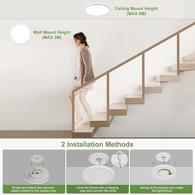 LEZOE 24W Motion Sensor LED Ceiling Light dimmable with Remote, 2400lm 12Inch 3000K/4000K/6500K Flush Mount Ceiling Lighting Fixture, Radar Sensor Lamp for Hallway Laundry Porch Stair Closet White