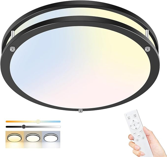hepside Flush Mount LED Ceiling Light with Remote, Dimmable& 3000K-6500K Adjustable Ceiling Light Fixture, Timer, Night Light, 13 inch Black Ceiling Lamps for Kitchen Bathroom Bedroom Hallway